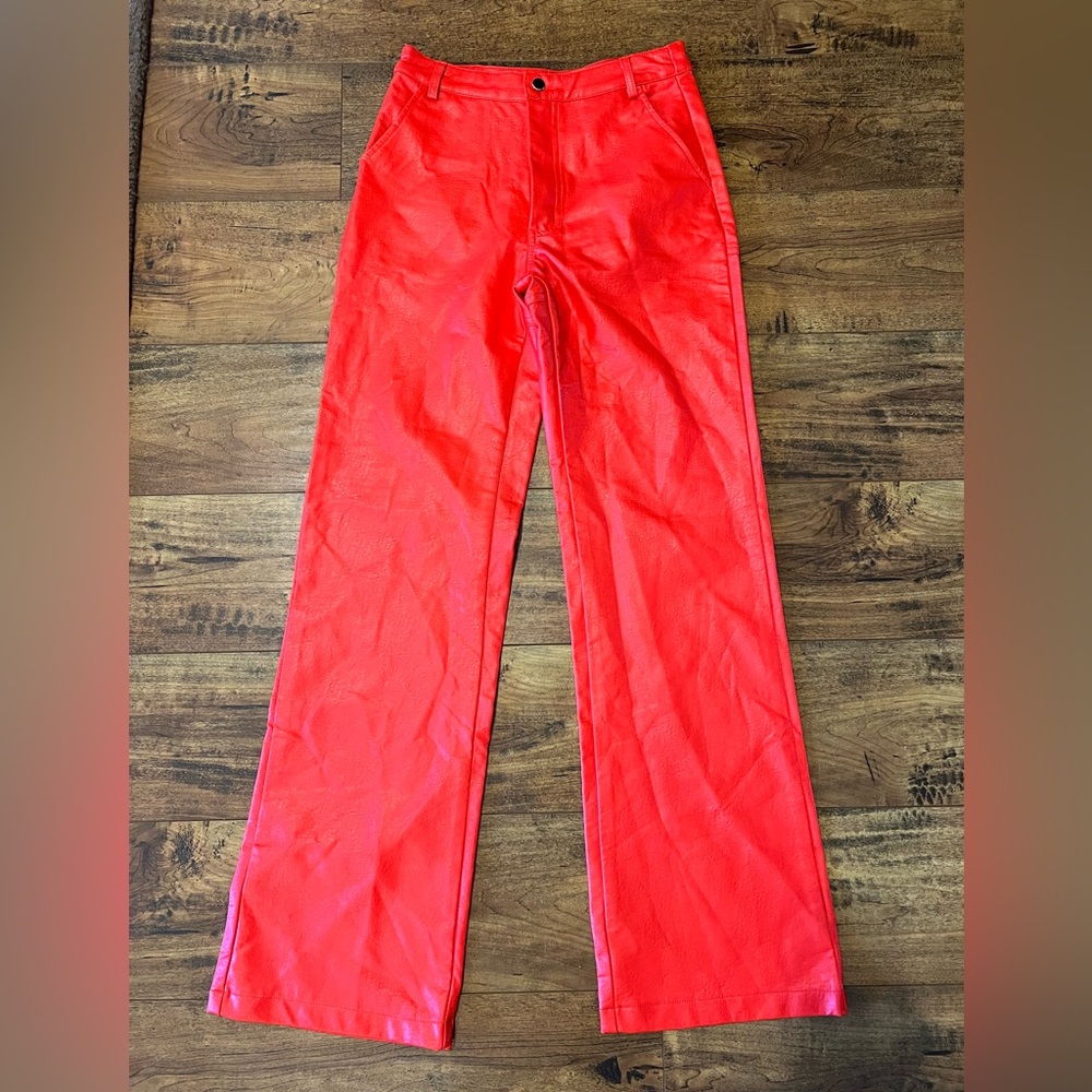 PRINCESS POLLY Faux Leather Vibrant Red Pants Size 2 - Picture 5 of 8